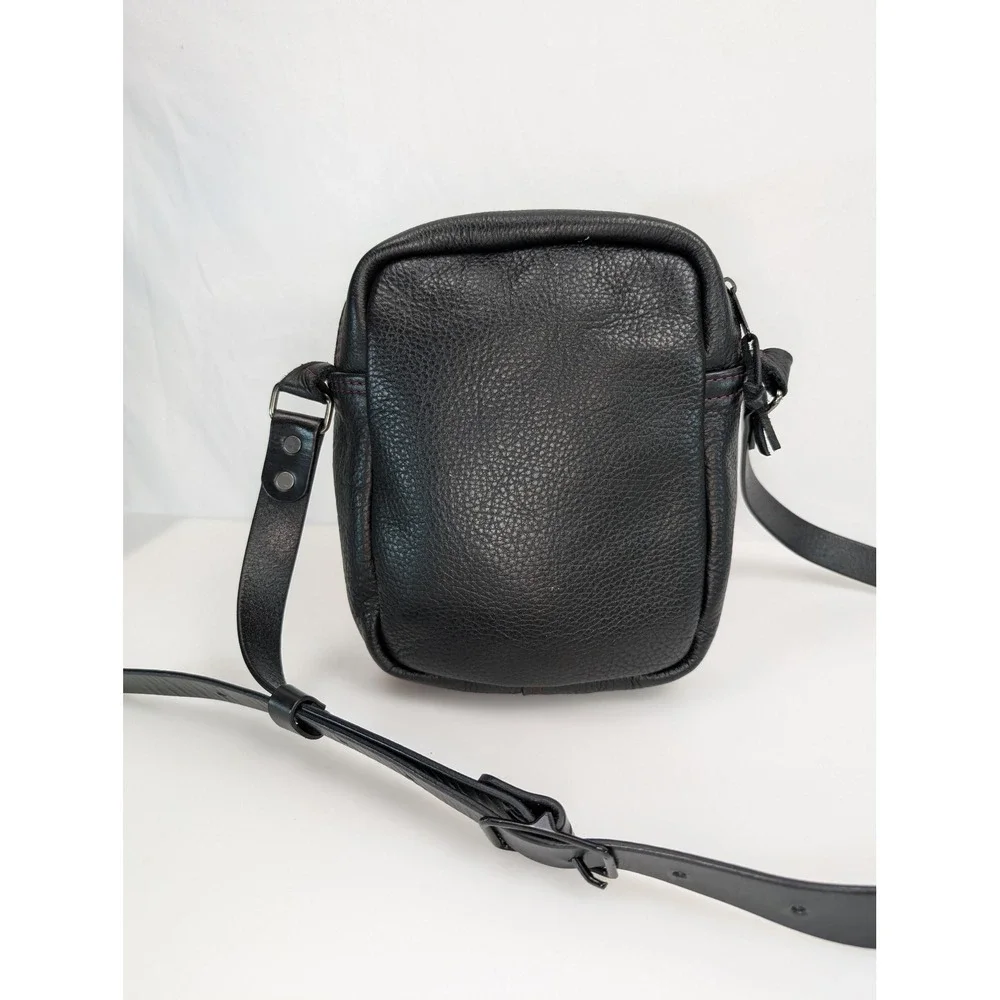 Full‎ Grain Leather Crossbody Bag Purse Black Red Contrast Stitching Messenger